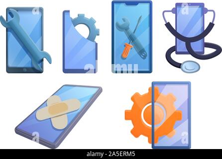 Handy Reparatur Symbole gesetzt. Cartoon von Handy Reparatur Vector Icons für Web Design Stock Vektor