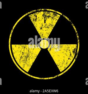 Vector Illustration von Grunge gelbe Gefahr durch Radioaktivität Warnschild über schwarzen Hintergrund gemalt Stock Vektor