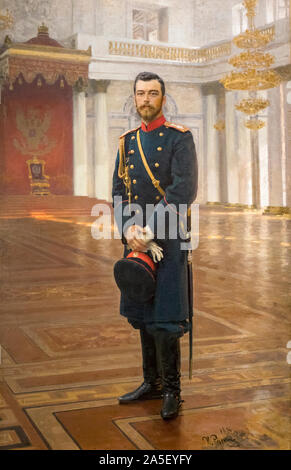 Portrait von Nikolaus II., von Ilja Repin. Nikolaus II. oder Nikolai II, 1868 - 1918, letzter Kaiser von Russland. In der Malaga Zweig der Zustand R ausgestellt Stockfoto