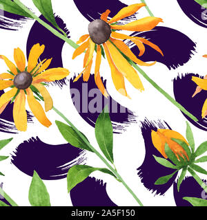 Rudbeckia hirta Blumen botanischen Blumen. Aquarell Hintergrund Abbildung. Nahtlose Muster. Stockfoto