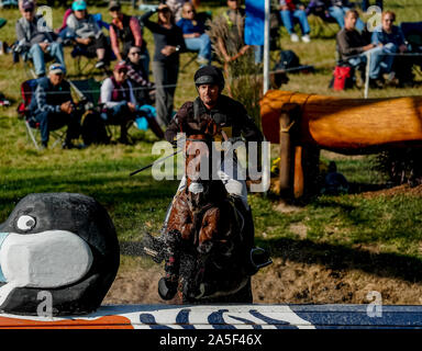 Oktober 19, 2019, Fair Hill, MD, USA: Oktober 20, 2019: Waylon Roberts (können) und Lancaster klar ein Hindernis bei der 4* Cross Country Test auf der Messe Hill International 3-tägige Veranstaltung auf der Messe Hill natürliche Ressourcen, in Fair Hill, Maryland. Dies ist das letzte Jahr von einer 31-jährigen Laufzeit der Veranstaltung an diesem Standort. Im Jahr 2020, der Fall bewegt in ein neues Werk in der Fair Hill und wird schließlich zu einem von zwei CCI 5* Ereignisse in den Vereinigten Staaten erweitert werden. Scott Serio/Eclipse Sportswire/CSM Stockfoto