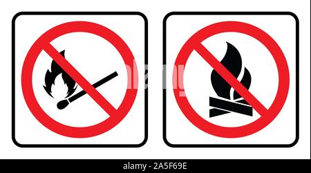 Keine Übereinstimmung, kein Feuer Flammensymbol Logo-Vorlage auf weißem Hintergrund Zeichnung durch Illustration. Verbotsschild Stockfoto
