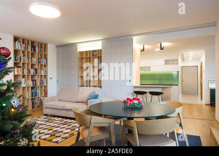 Bibliothek Schrank mit Sofa im Wohnzimmer Innenraum Stockfoto