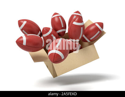 3D-Rendering von Braun American football Kugeln im Karton Stockfoto