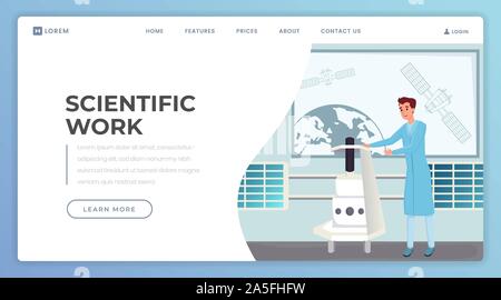 Wissenschaftliche Arbeit landing page Vektor Vorlage. Die moderne Wissenschaft und Technik homepage Schnittstelle Idee mit flachen Abbildung. Professionelle Studie Web Banner, Webseite cartoon Konzept Stock Vektor