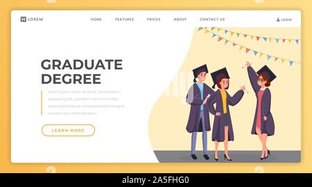 Akademischer Grad landing page Vektor Vorlage. Online Schule, Hochschule homepage Schnittstelle Idee mit flachen Abbildung. Akademische Diplom, Zertifikat erhalten Web Banner, Webseite cartoon Konzept Stock Vektor