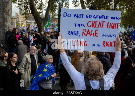 London, England, 19. Oktober 2019; Abstimmung März anspruchsvolle ein zweites Referendum über Brexit. Stockfoto