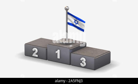 Israel 3D wehende Flagge Abbildung auf siegertreppchen mit drei Rang platziert. Auf weissem Hintergrund. Stockfoto