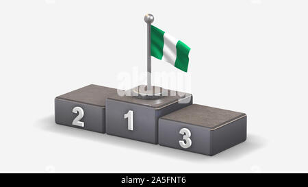 Niger 3D wehende Flagge Abbildung auf siegertreppchen mit drei Rang platziert. Auf weissem Hintergrund. Stockfoto