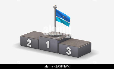 Midway Inseln 3D wehende Flagge Abbildung auf siegertreppchen mit drei Rang platziert. Auf weissem Hintergrund. Stockfoto