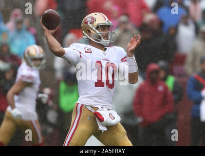 San Francisco 49ers QB Jimmy Garoppolo (10), die in Aktion im Spiel gegen die Washington Redskins an FedEx Field in Landover, Maryland am 20. Oktober 2019. Foto/Mike Buscher/Cal Sport Media Stockfoto