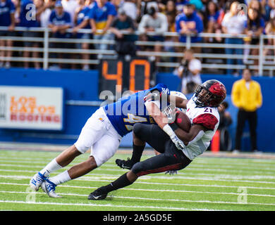 CEFCU Stadion San Jose, CA. Okt, 2019 19. San Jose, CA während der NCAA Football Spiel zwischen San Diego State Azteken und der San Jose State Spartans 27-17 an CEFCU Stadion San Jose, CA gewinnen. Thurman James/CSM/Alamy leben Nachrichten Stockfoto