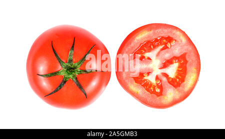Frische Tomaten, isoliert auf weißem Hintergrund Stockfoto