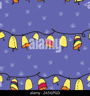 Christmas Bells auf einer Linie im Schnee, Muster vektor Oberfläche wiederholen Design Stock Vektor