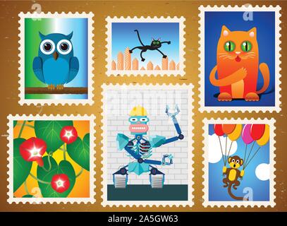 Set aus bunten Briefmarken Stock Vektor