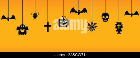 Halloween hängenden Ornamente auf orangefarbenem Hintergrund Stock Vektor