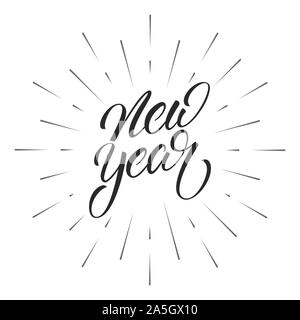 Neues Jahr Beschriftung Label. Schrift Kalligraphie für neues Jahr Feier Stock Vektor