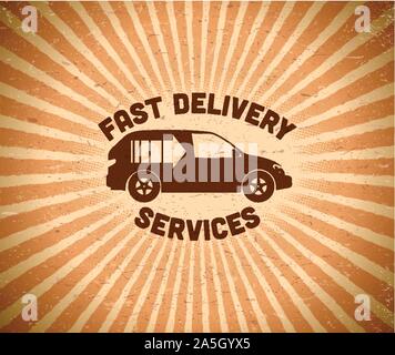 Lieferung vintage Label mit dem Auto Stock Vektor