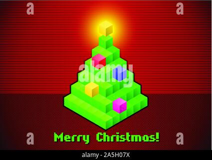 Weihnachtsbaum retro digitale Karte Stock Vektor
