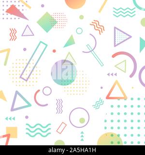 Abstraktes Muster Pastelltönen geometrische Formen Elemente Memphis Stil der 80er Jahre auf weißem Hintergrund. Vector Illustration Stock Vektor