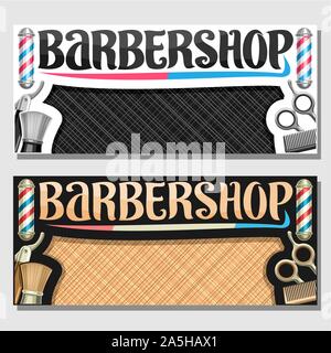 Vektor Banner für Barbershop mit Kopie Raum, Professionelle beauty Zubehör, original brush Schrift für Wort Barbershop, elegante Flyer für Friseur Stock Vektor