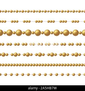 Realistische gold perlen Kette. Vektor einrichten von realistischen nahtlose Muster Stock Vektor