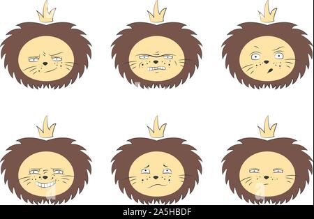 Lion icon set. Vector animal head. Expressions. Stock Vektor