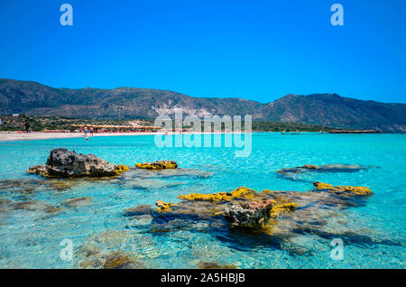 Elafonissi Strand, die erstaunliche Pink Beach auf Kreta, die mehrfach als einer der beeindruckendsten Strände nicht nur in Europa, sondern auch in gewählt worden ist Stockfoto