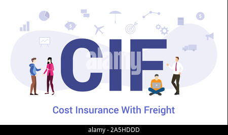 Cif-Kosten Versicherung mit Fracht Konzept mit großen Word oder Text und Team Menschen mit modernen Flat Style-Vector Illustration Stockfoto