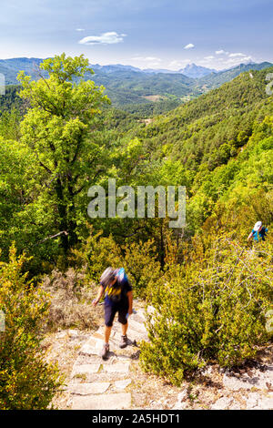 Weg zur Einsiedelei von Sant Pere d' Auira, Campdevànol, Barcelona, Spanien Stockfoto