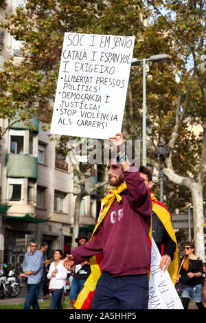 Katalanische Unabhängigkeit März, Oktober 19 2019, Barcelona. Stockfoto