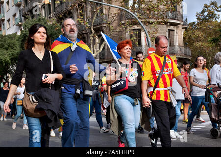 Katalanische Unabhängigkeit März, Oktober 19 2019, Barcelona. Stockfoto