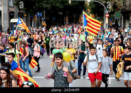 Katalanische Unabhängigkeit März, Oktober 19 2019, Barcelona. Stockfoto