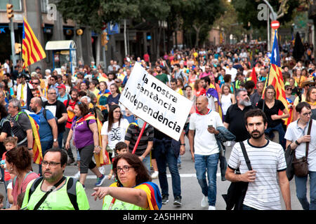 Katalanische Unabhängigkeit März, Oktober 19 2019, Barcelona. Stockfoto