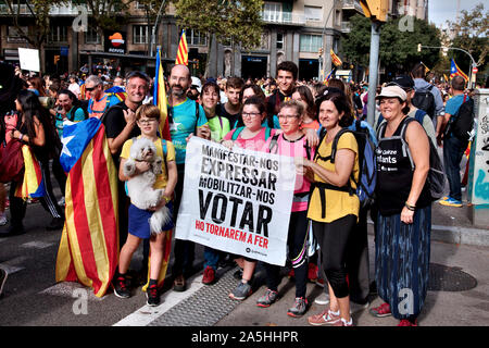 Katalanische Unabhängigkeit März, Oktober 19 2019, Barcelona. Stockfoto