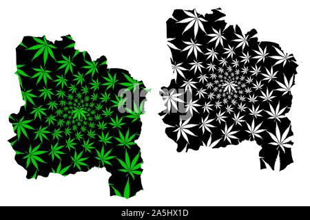 Provinz Ang Thong (Königreich Thailand, Siam, Provinzen von Thailand) Karte cannabis Blatt grün und schwarz ausgelegt ist, Ang Thong Karte aus Marihuana ( Stock Vektor