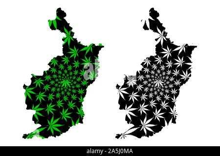 Provinz Buriram (Königreich Thailand, Siam, Provinzen von Thailand) Karte cannabis Blatt grün und schwarz, Buriram Karte aus Marihuana (Mari ausgelegt ist Stock Vektor