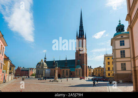 Riddarholmen Kirche, Ansicht der Riddarholmskyrkan (13. Jh.) Kirche in Birger Jarls Quadrat auf Riddarholmen Insel in Stockholm, Schweden. Stockfoto