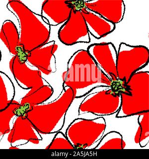 Mohnblumen nahtlos in Skizze Stil auf nahtlose Hintergrund. Geschenkpapier. Bunte vektor Illustration. Hintergrund. Dekorative blumen muster Stock Vektor