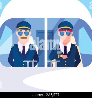 Männer Piloten im Cockpit Vector Illustration Design Stock Vektor