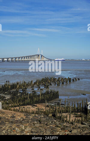 Die st-nazaire Bridge/Le Pont de Saint-Nazaire, Schrägseilbrücke überspannt den Fluss Loire, Maine-et-Loire, Frankreich Stockfoto
