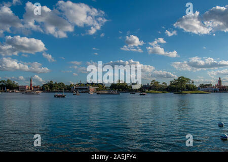 Orlando, Florida. 10. Oktober 2019. in Epcot. Blick auf Italien, USA, Japan und Moroco Pavillons in Epcot. Stockfoto