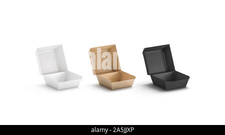 Blank schwarz, Handwerk und weiß geöffnet Burger-Box Mock up Stockfoto