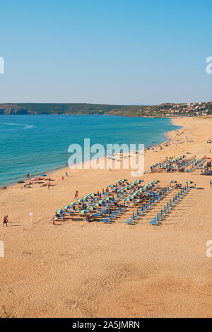 Die goldenen Sand der Spiaggia di Torre dei Corsari/Torre dei Corsari Strand an der Costa Verde Küste, Westen Sardinien, Italien Europa Stockfoto