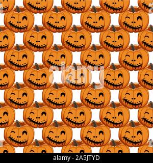 Abbildung auf Thema große farbige Muster Halloween, nahtlose orange Kürbis. Nahtlose Muster bestehend aus Sammlung Kürbis, Zubehör bei Hallowee Stock Vektor
