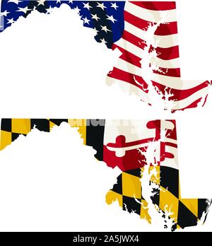 Maryland mit USA-Flagge und Maryland Flagge embedded isolierter Vector Illustration Stock Vektor