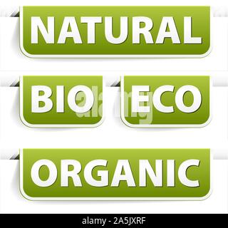 Satz von grün Lesezeichen für organische, natürliche, Eco, Bio essen Stock Vektor
