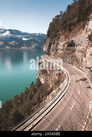 Kleine Stadt namens Lauterbrunnen in der Schweiz Stockfoto