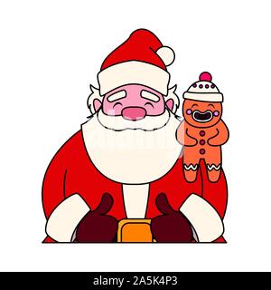 Santa Claus mit Gingerbread Man auf weißem Hintergrund Vector Illustration Design Stock Vektor