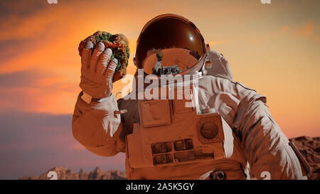 Das Leben auf dem Planeten Mars, Astronaut entdeckt winzige Marsmenschen in einem Rock Stockfoto